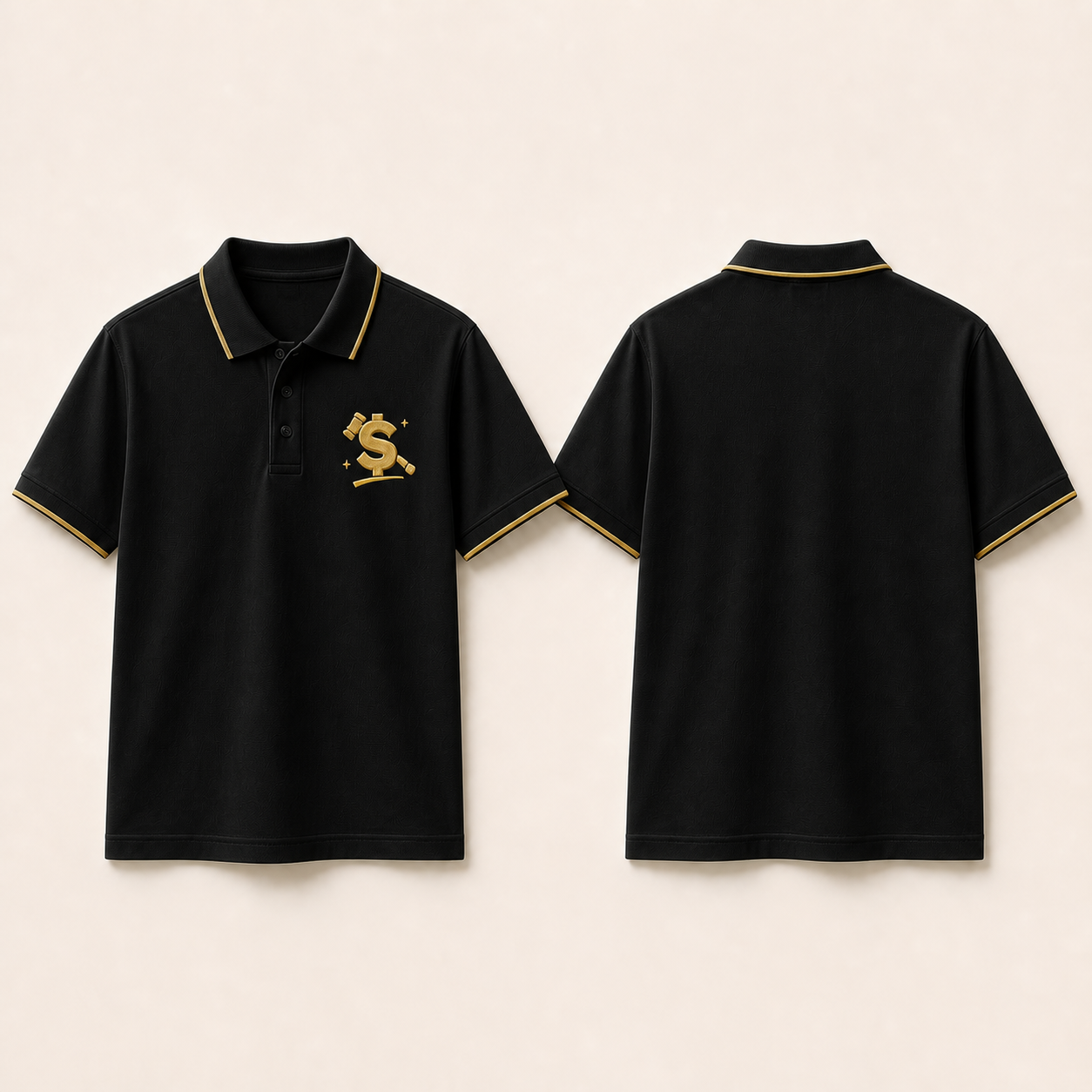 Black-and-gold SaveOnEd collared polo