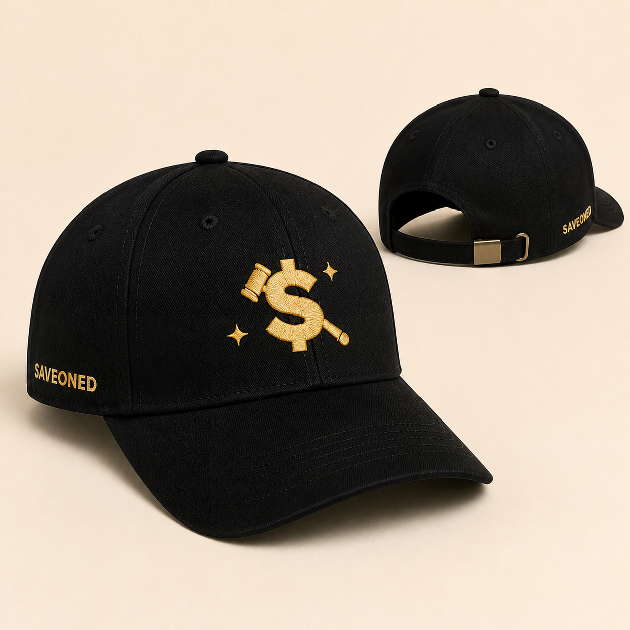 Gold-mark structured cap shown in black