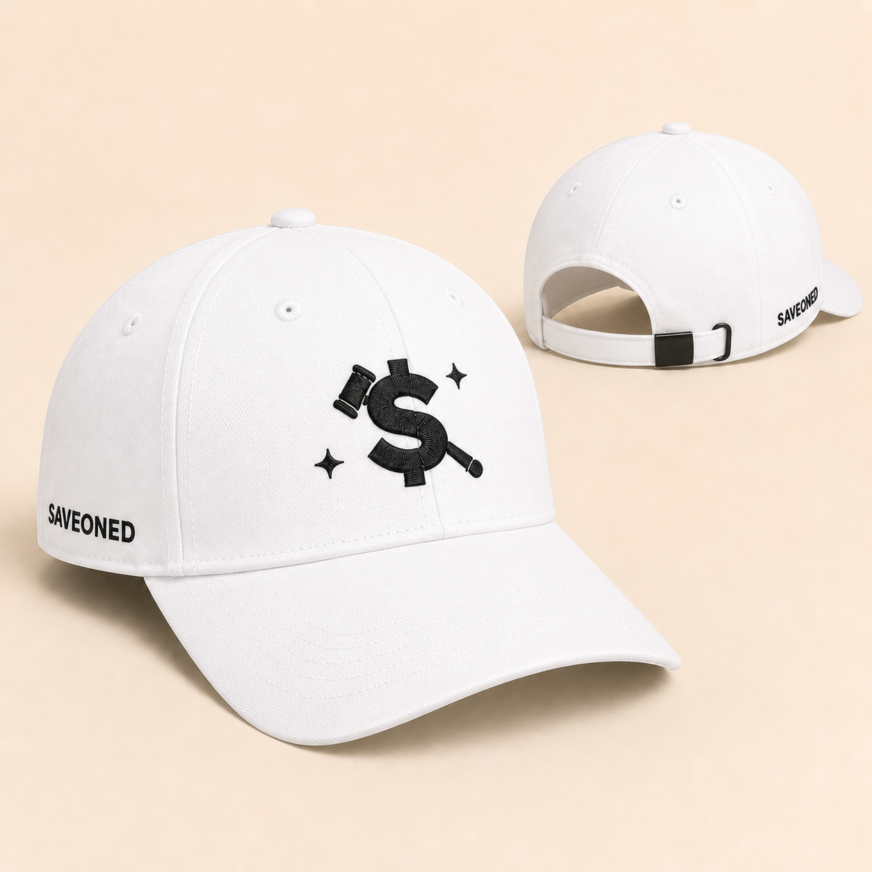 White black-logo cap shown in white