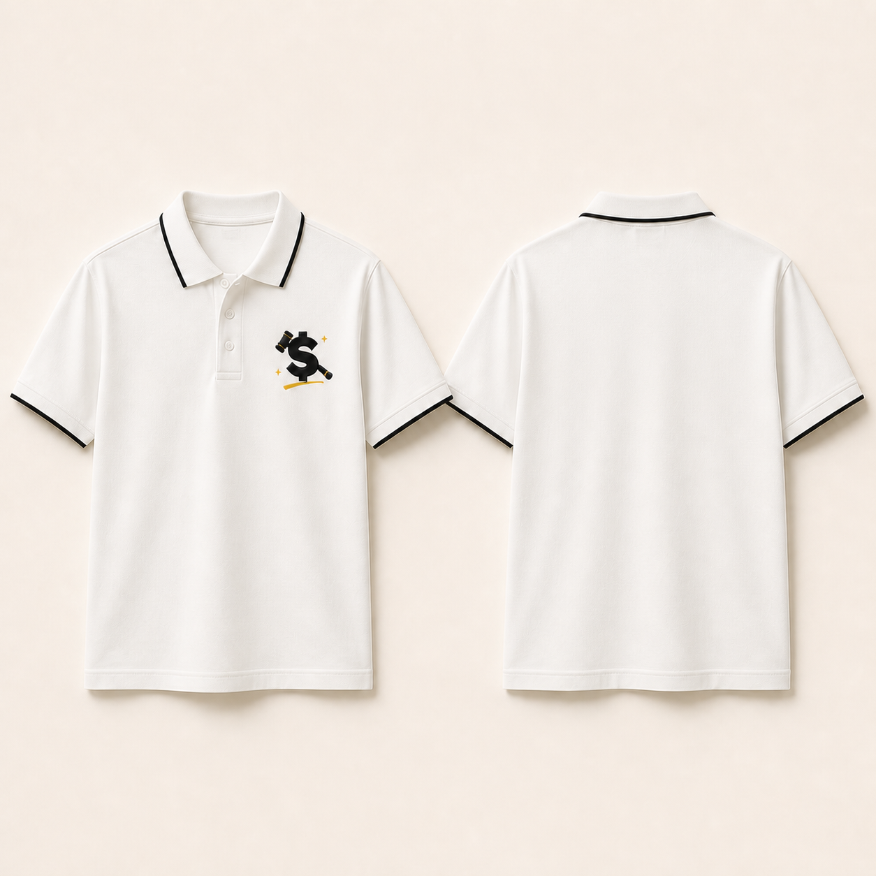 White signature collared polo shown in white