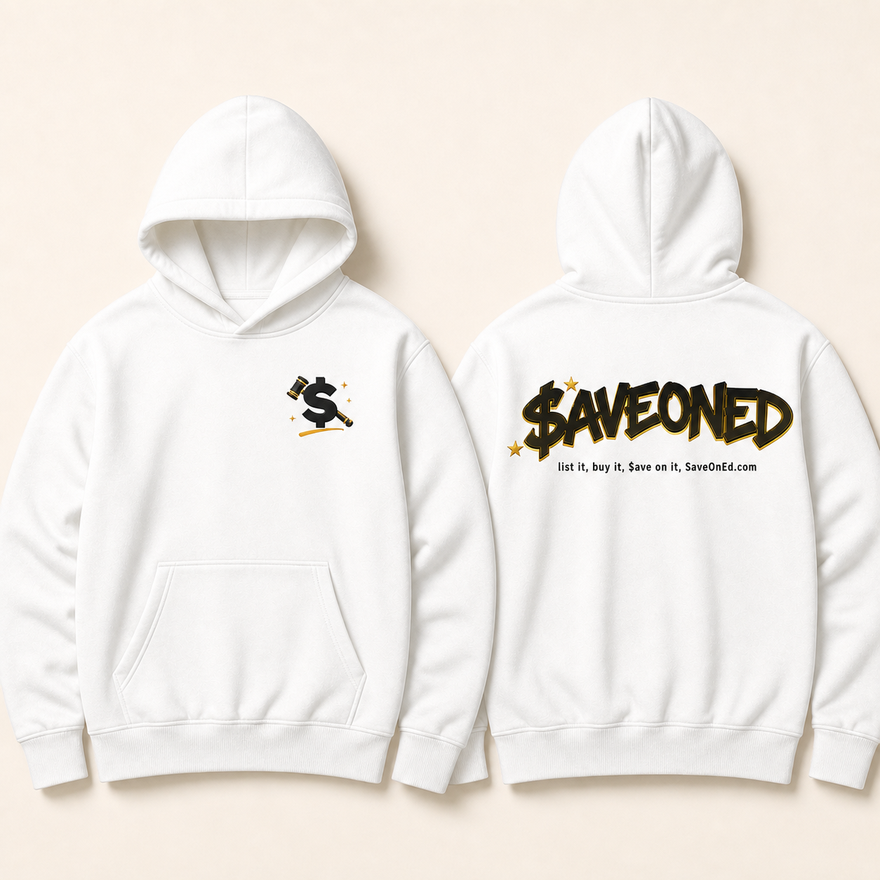 White SaveOnEd graffiti heavyweight hoodie