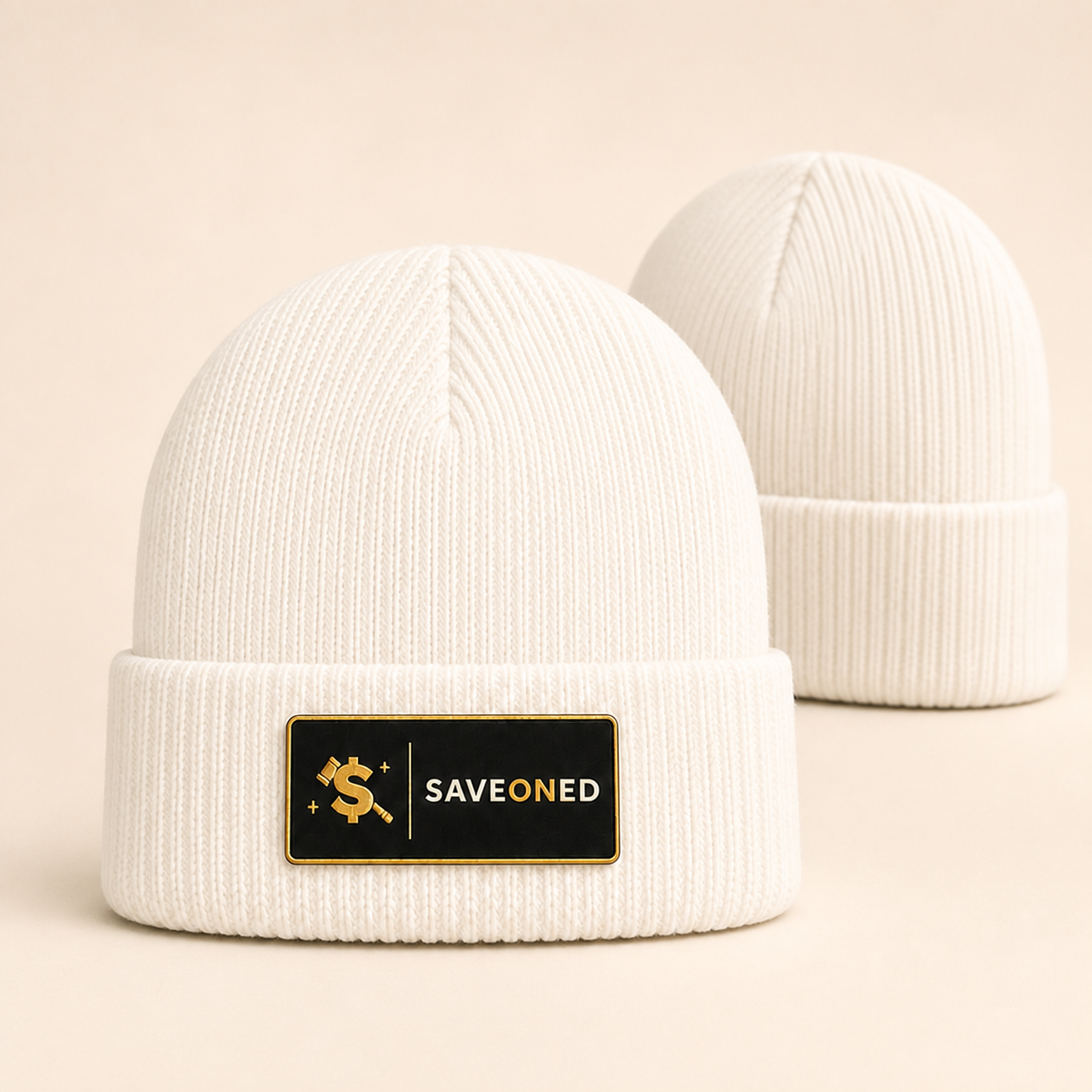 White signature knit beanie shown in white